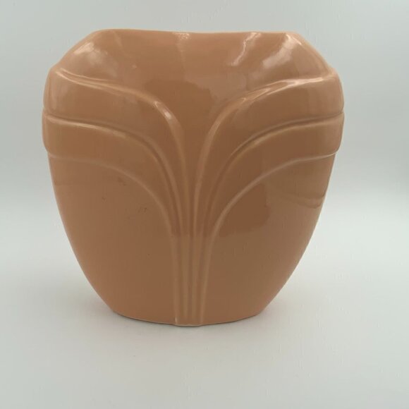 Harris Pottery Vintage Peach Oval Draped Pleated Art Deco Style Ceramic Vase 9" - Picture 1 of 8
